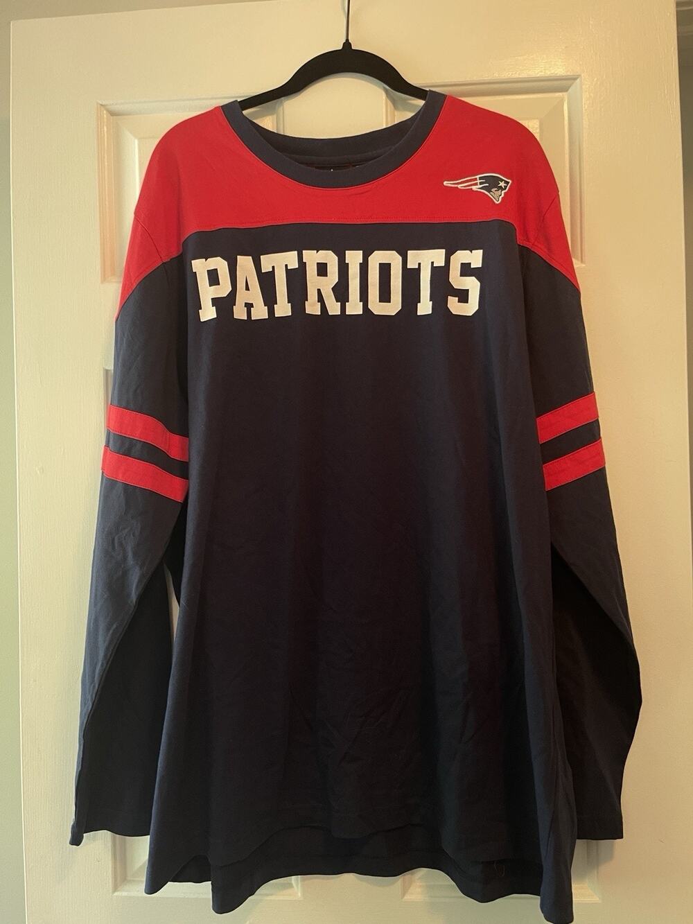 New England Patriots Shirt Mens 2XL Long Sleeve Rugby Style Patches NFL New